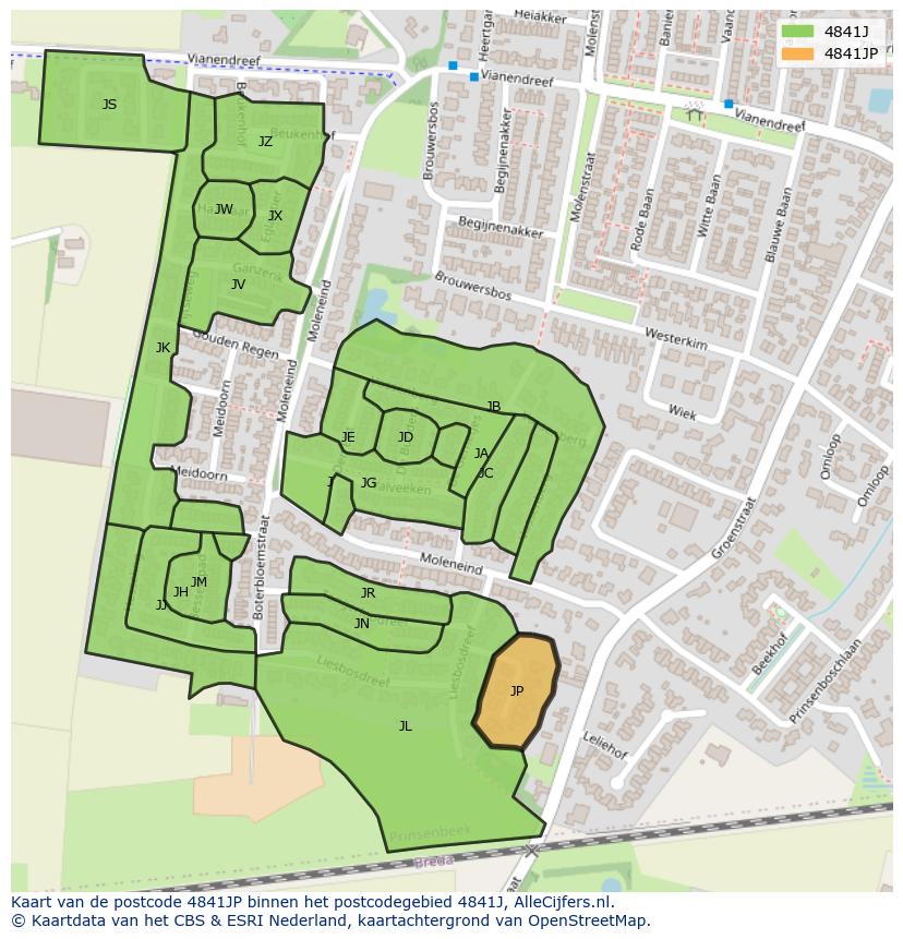Afbeelding van het postcodegebied 4841 JP op de kaart.