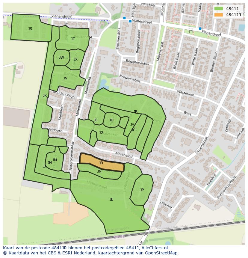 Afbeelding van het postcodegebied 4841 JR op de kaart.
