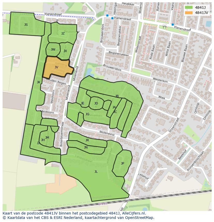 Afbeelding van het postcodegebied 4841 JV op de kaart.