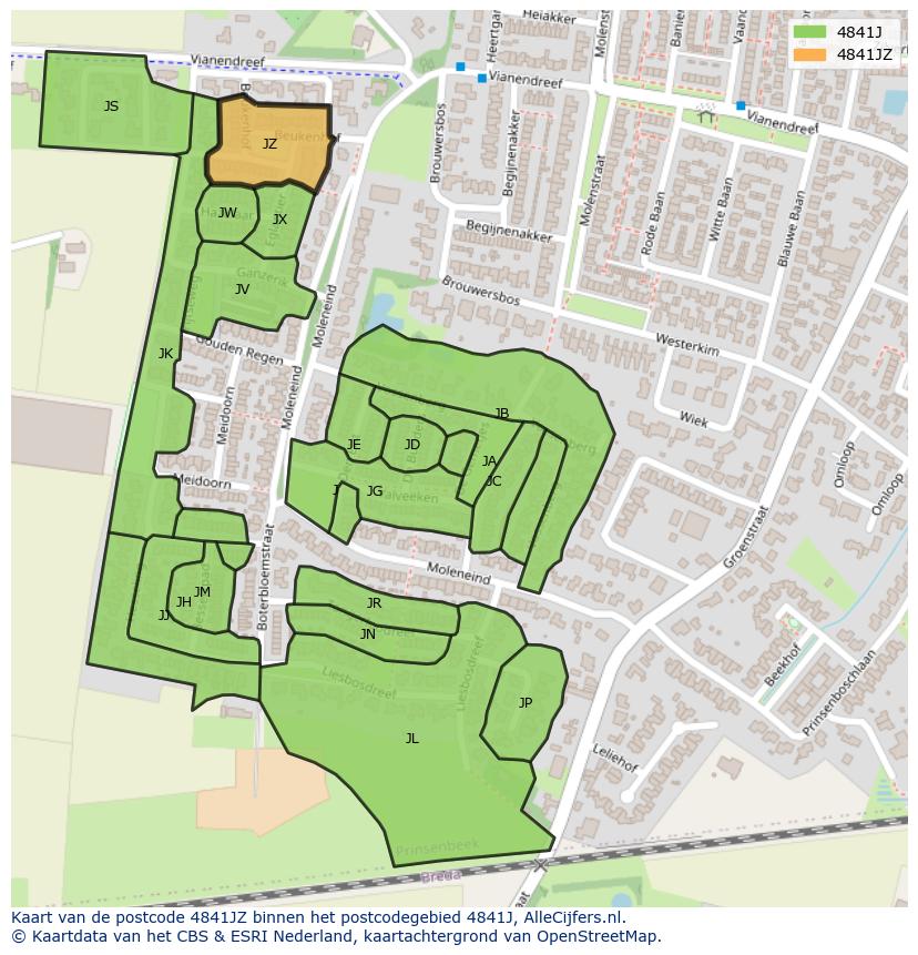 Afbeelding van het postcodegebied 4841 JZ op de kaart.