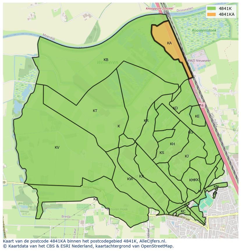 Afbeelding van het postcodegebied 4841 KA op de kaart.