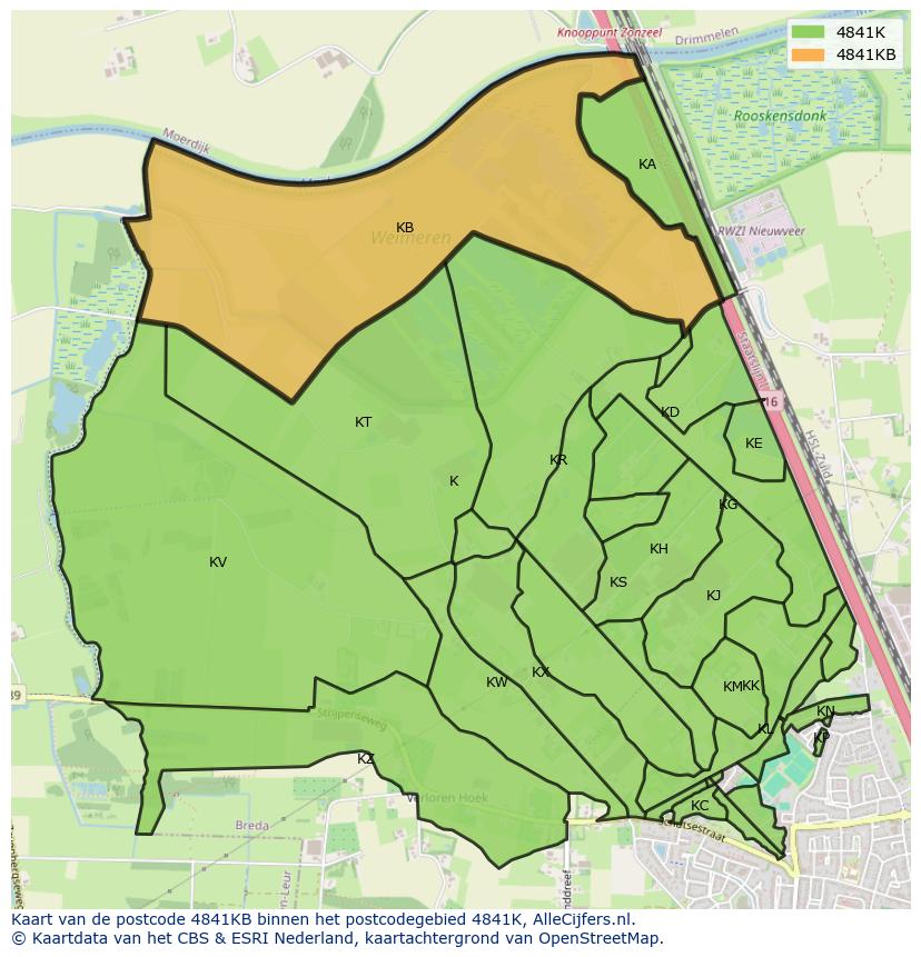 Afbeelding van het postcodegebied 4841 KB op de kaart.