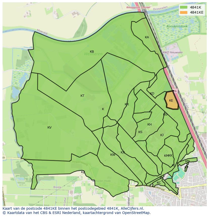 Afbeelding van het postcodegebied 4841 KE op de kaart.