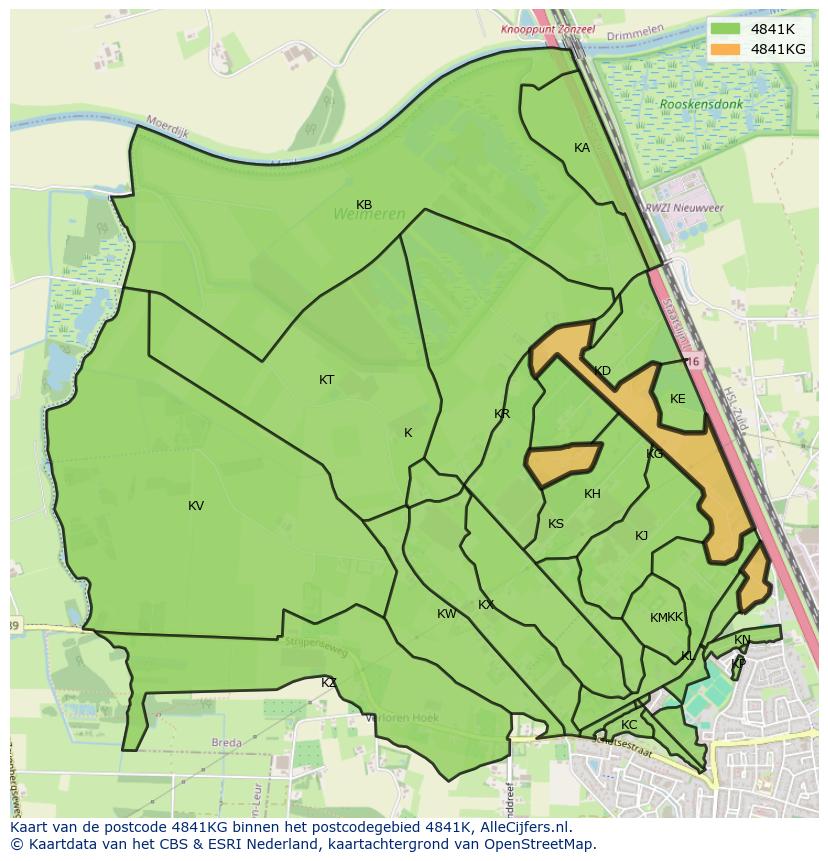 Afbeelding van het postcodegebied 4841 KG op de kaart.