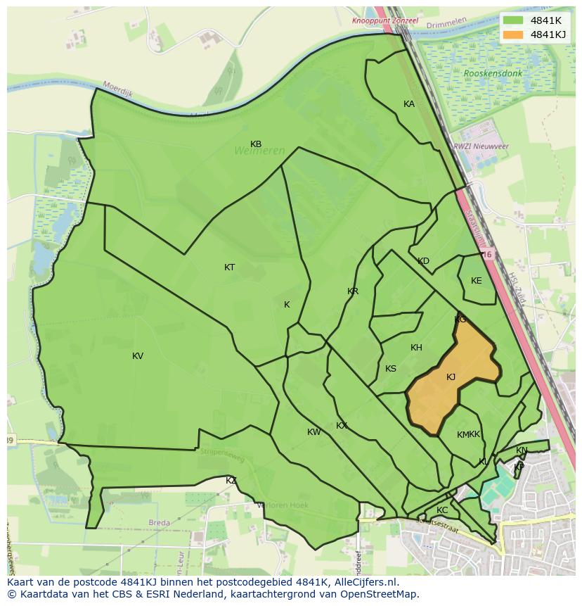 Afbeelding van het postcodegebied 4841 KJ op de kaart.