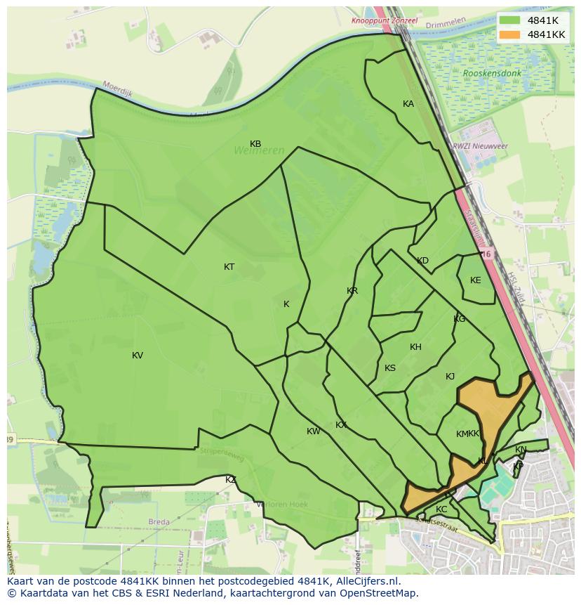 Afbeelding van het postcodegebied 4841 KK op de kaart.
