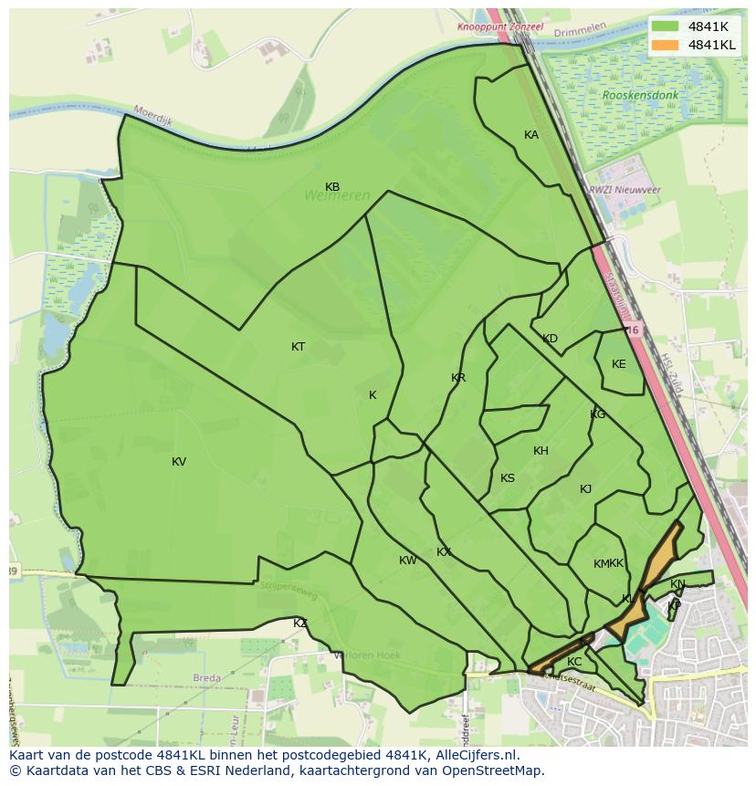 Afbeelding van het postcodegebied 4841 KL op de kaart.