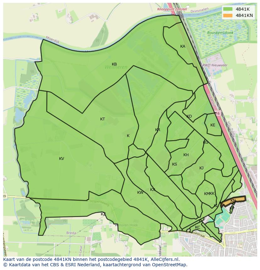 Afbeelding van het postcodegebied 4841 KN op de kaart.