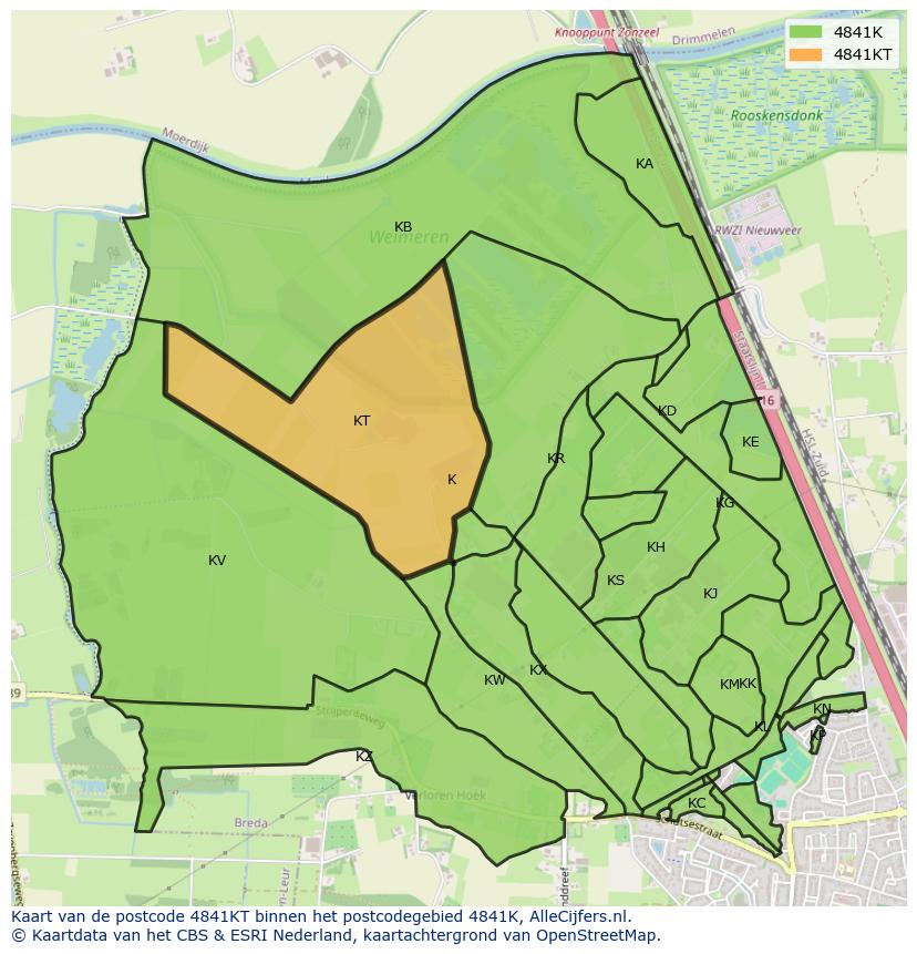Afbeelding van het postcodegebied 4841 KT op de kaart.