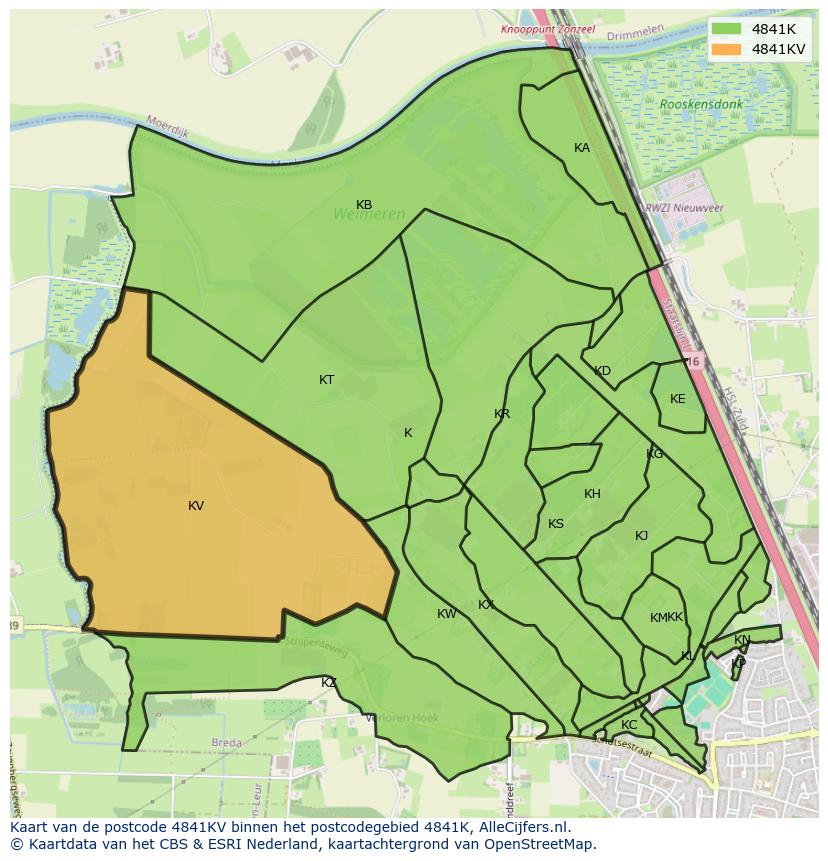 Afbeelding van het postcodegebied 4841 KV op de kaart.