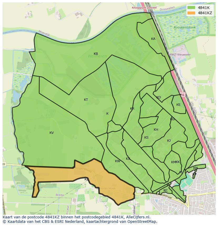 Afbeelding van het postcodegebied 4841 KZ op de kaart.