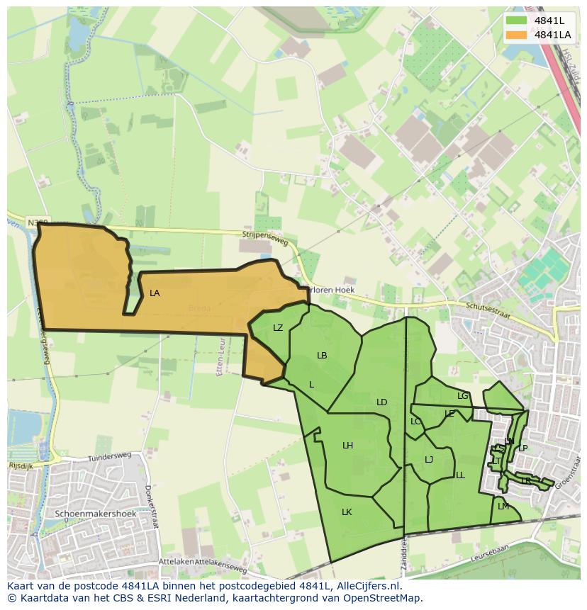 Afbeelding van het postcodegebied 4841 LA op de kaart.