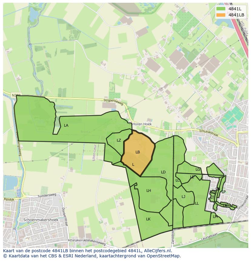 Afbeelding van het postcodegebied 4841 LB op de kaart.