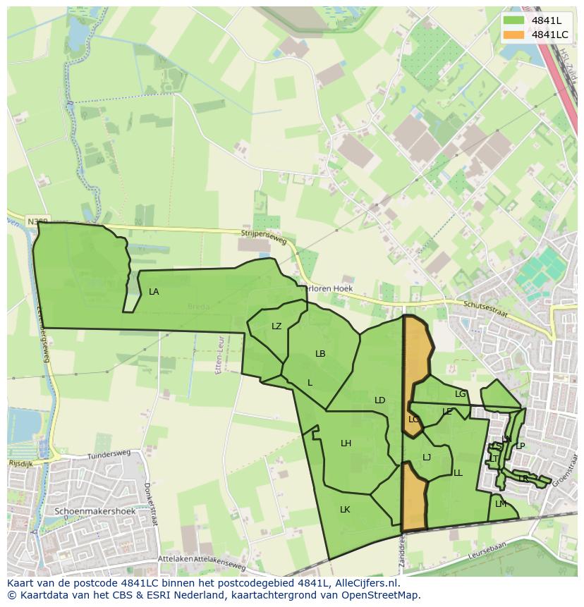 Afbeelding van het postcodegebied 4841 LC op de kaart.