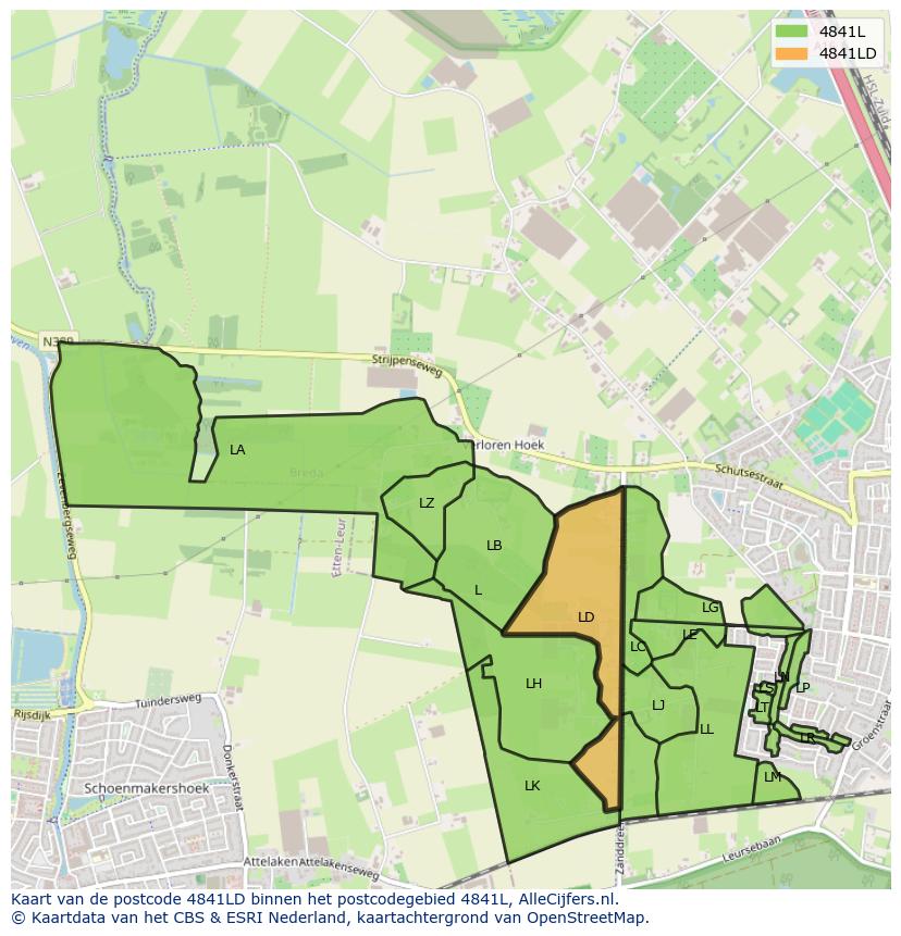 Afbeelding van het postcodegebied 4841 LD op de kaart.