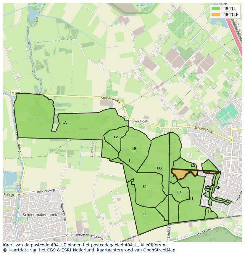 Afbeelding van het postcodegebied 4841 LE op de kaart.