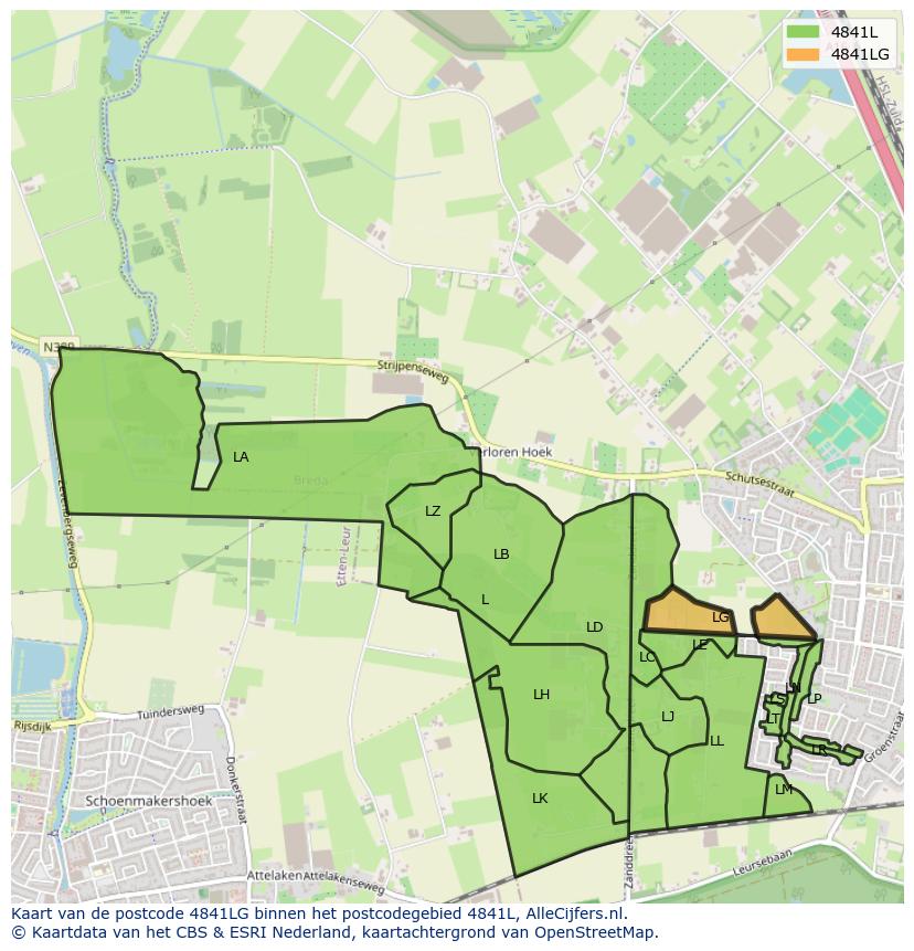 Afbeelding van het postcodegebied 4841 LG op de kaart.