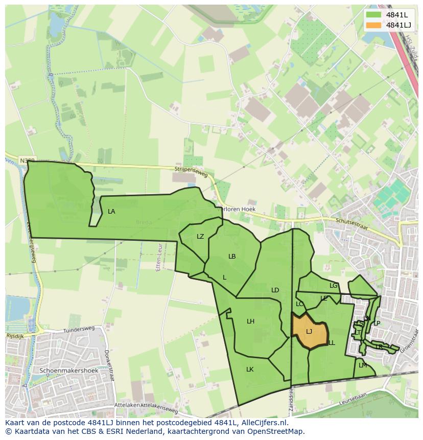 Afbeelding van het postcodegebied 4841 LJ op de kaart.