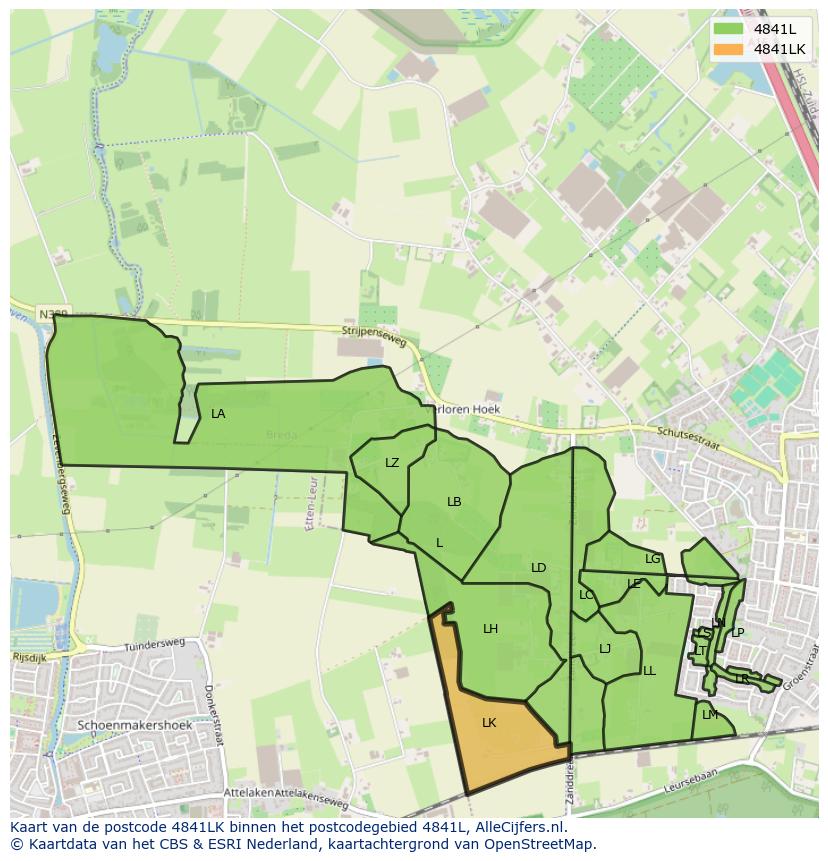 Afbeelding van het postcodegebied 4841 LK op de kaart.