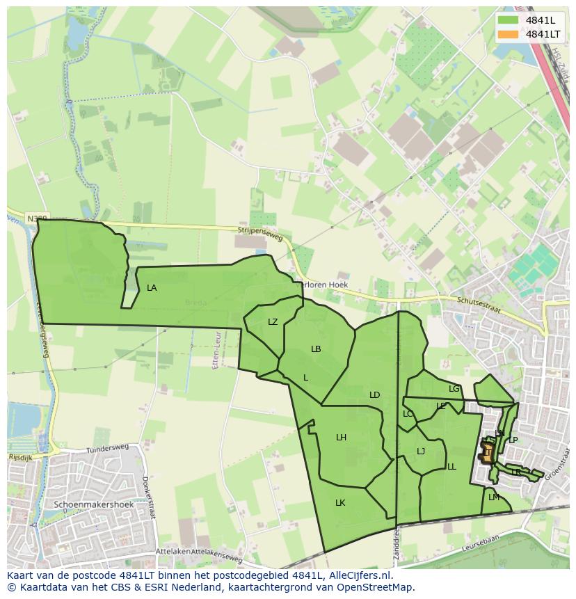 Afbeelding van het postcodegebied 4841 LT op de kaart.