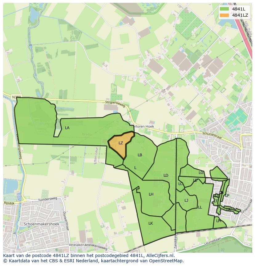 Afbeelding van het postcodegebied 4841 LZ op de kaart.