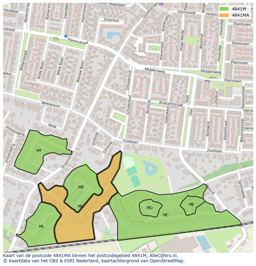 Afbeelding van het postcodegebied 4841 MA op de kaart.