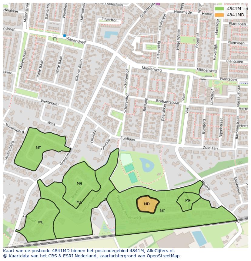Afbeelding van het postcodegebied 4841 MD op de kaart.