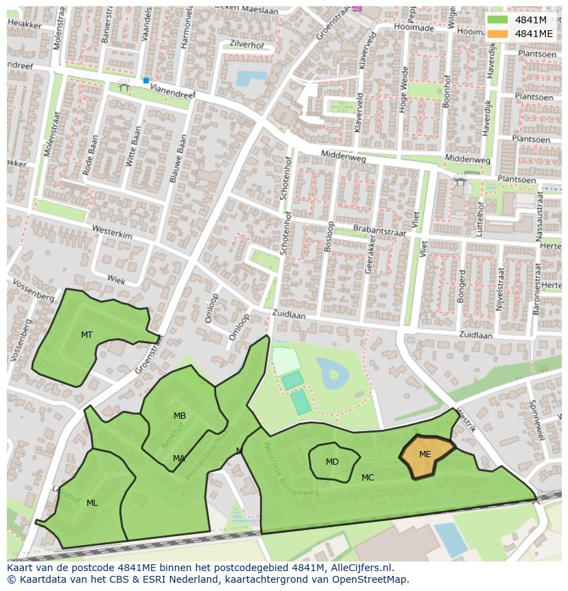 Afbeelding van het postcodegebied 4841 ME op de kaart.