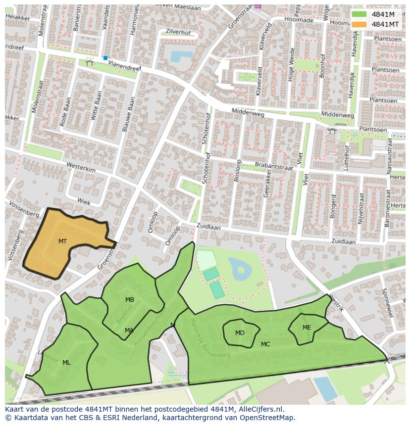 Afbeelding van het postcodegebied 4841 MT op de kaart.