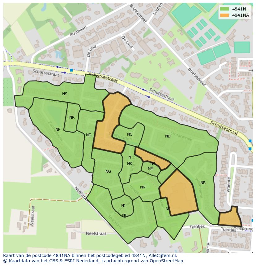 Afbeelding van het postcodegebied 4841 NA op de kaart.