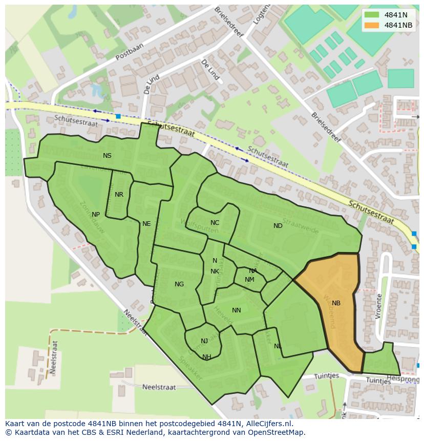 Afbeelding van het postcodegebied 4841 NB op de kaart.