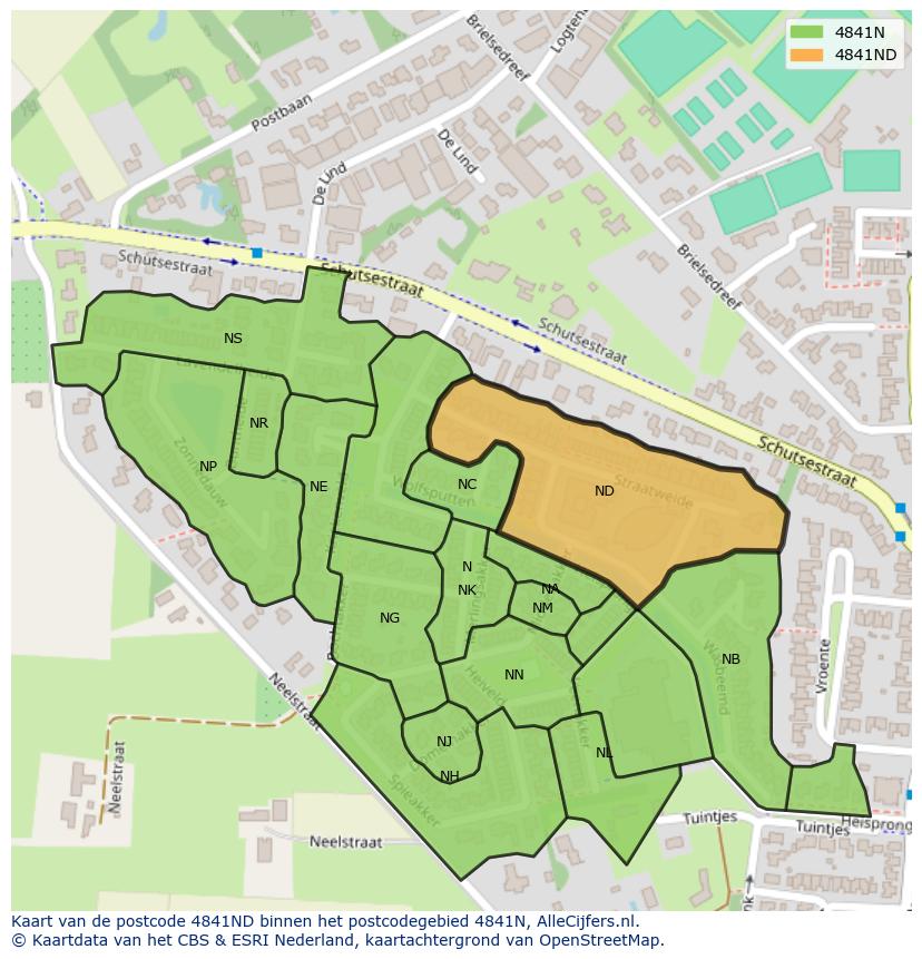 Afbeelding van het postcodegebied 4841 ND op de kaart.