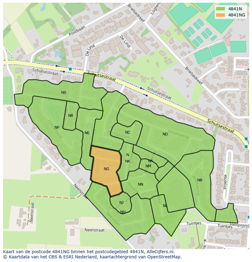 Afbeelding van het postcodegebied 4841 NG op de kaart.