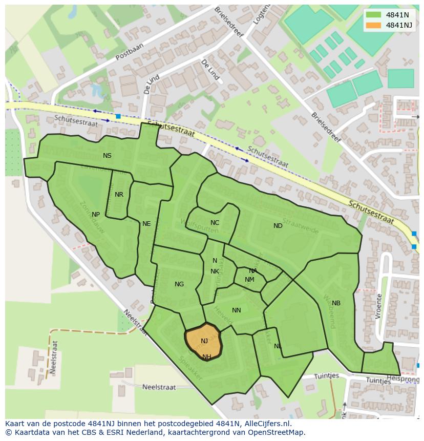 Afbeelding van het postcodegebied 4841 NJ op de kaart.