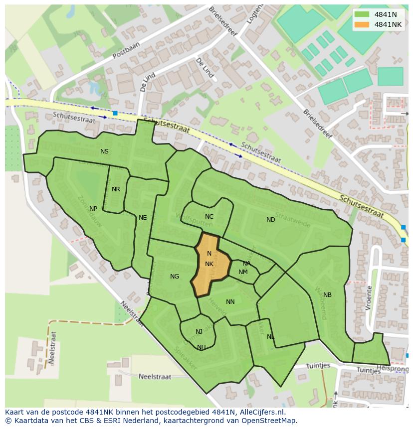 Afbeelding van het postcodegebied 4841 NK op de kaart.