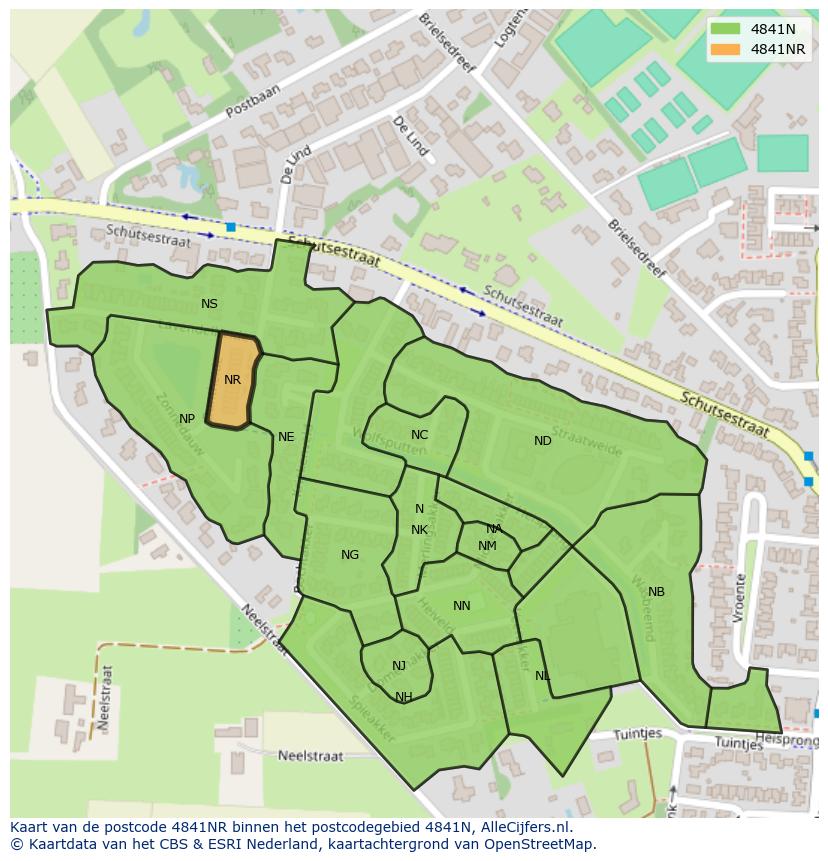Afbeelding van het postcodegebied 4841 NR op de kaart.