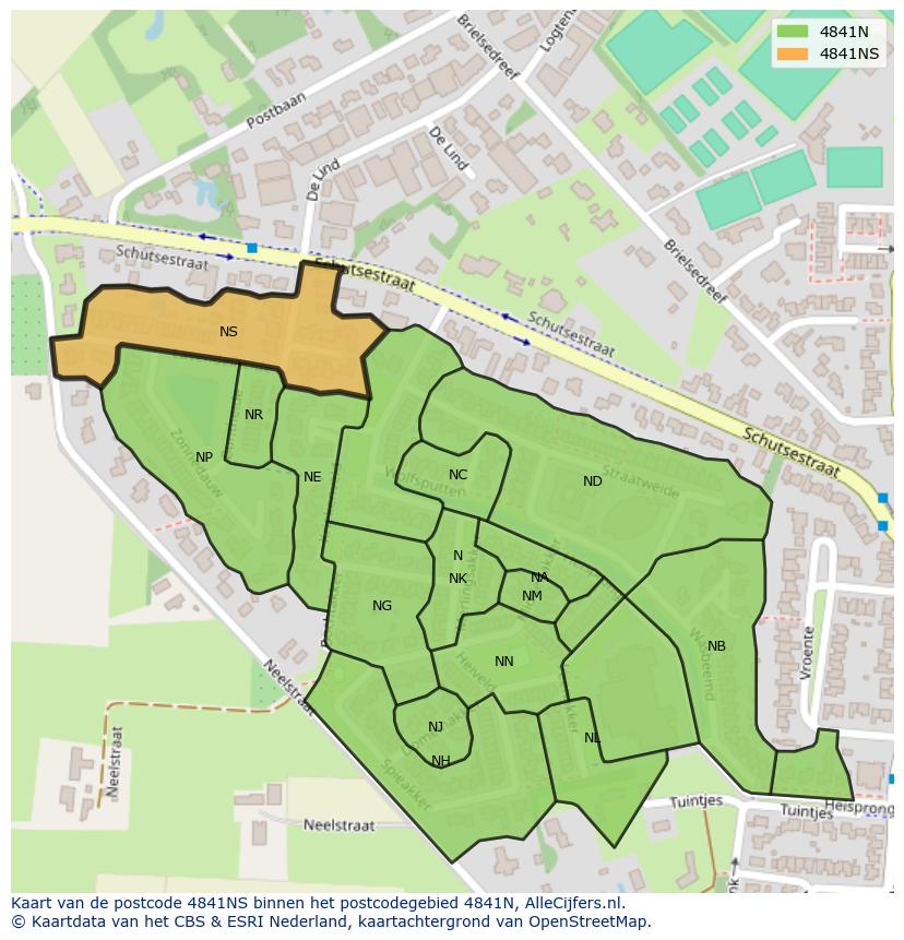 Afbeelding van het postcodegebied 4841 NS op de kaart.