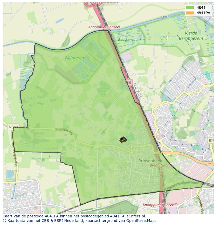 Afbeelding van het postcodegebied 4841 PA op de kaart.