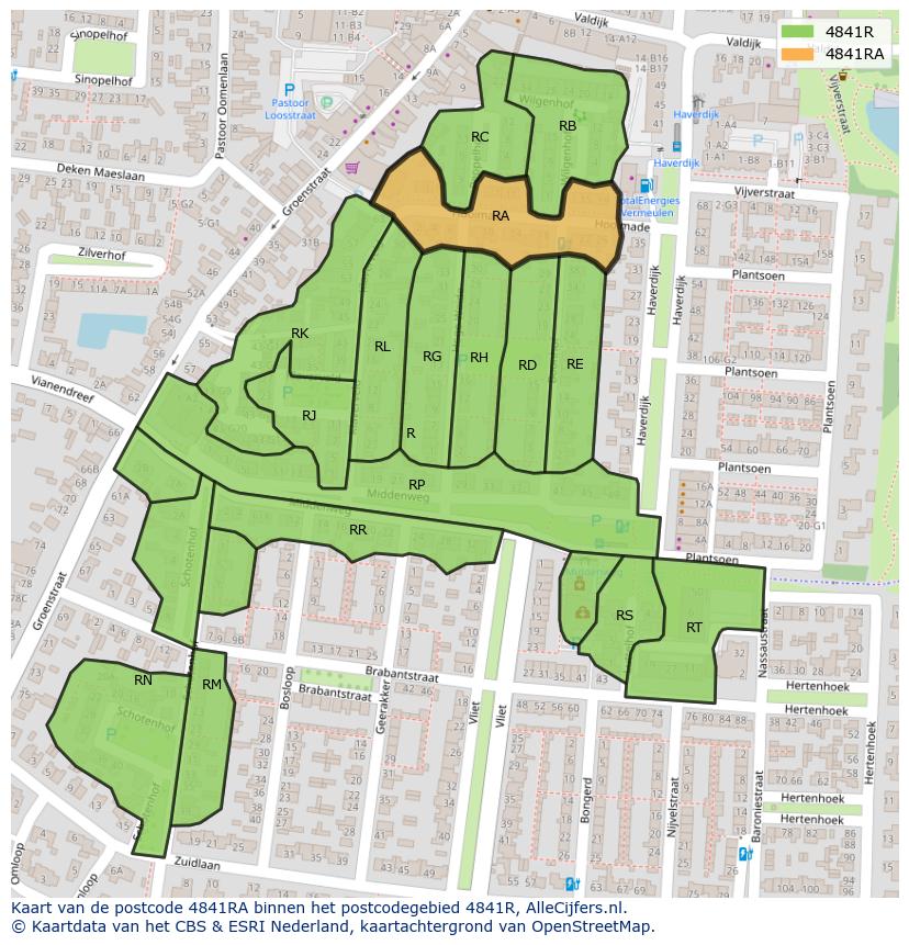 Afbeelding van het postcodegebied 4841 RA op de kaart.