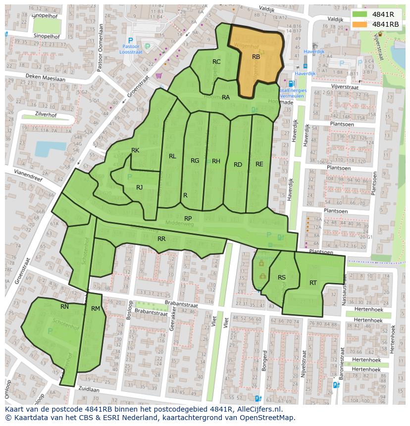 Afbeelding van het postcodegebied 4841 RB op de kaart.