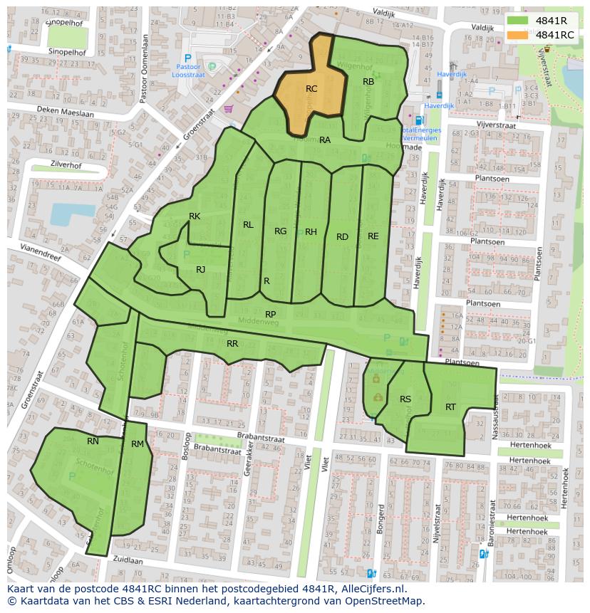 Afbeelding van het postcodegebied 4841 RC op de kaart.