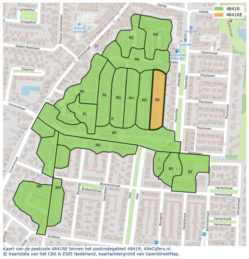 Afbeelding van het postcodegebied 4841 RE op de kaart.