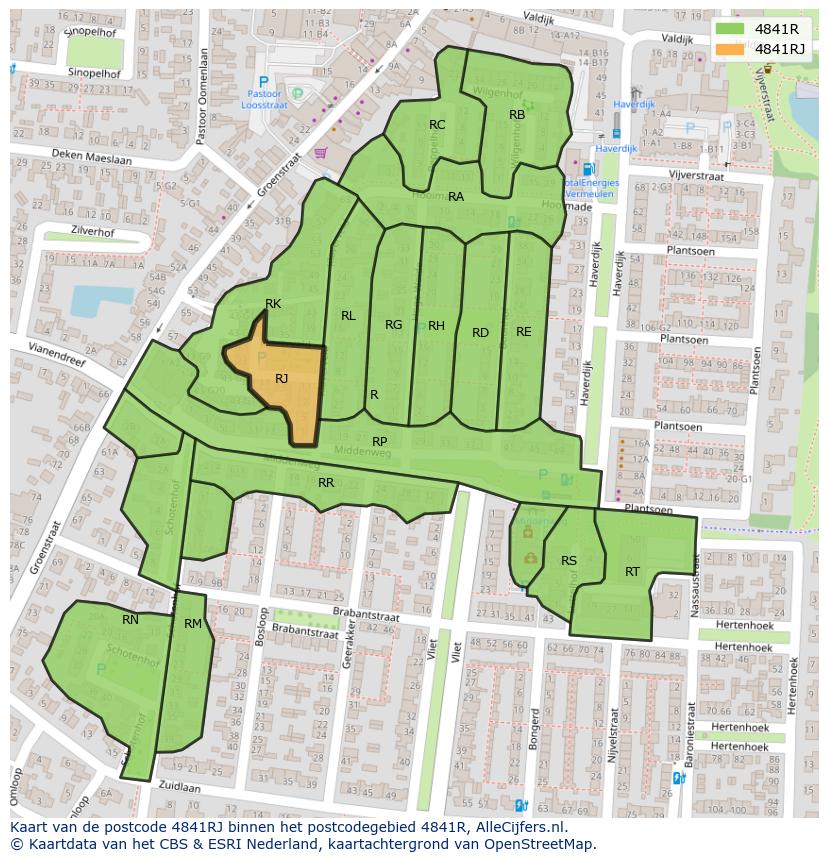 Afbeelding van het postcodegebied 4841 RJ op de kaart.