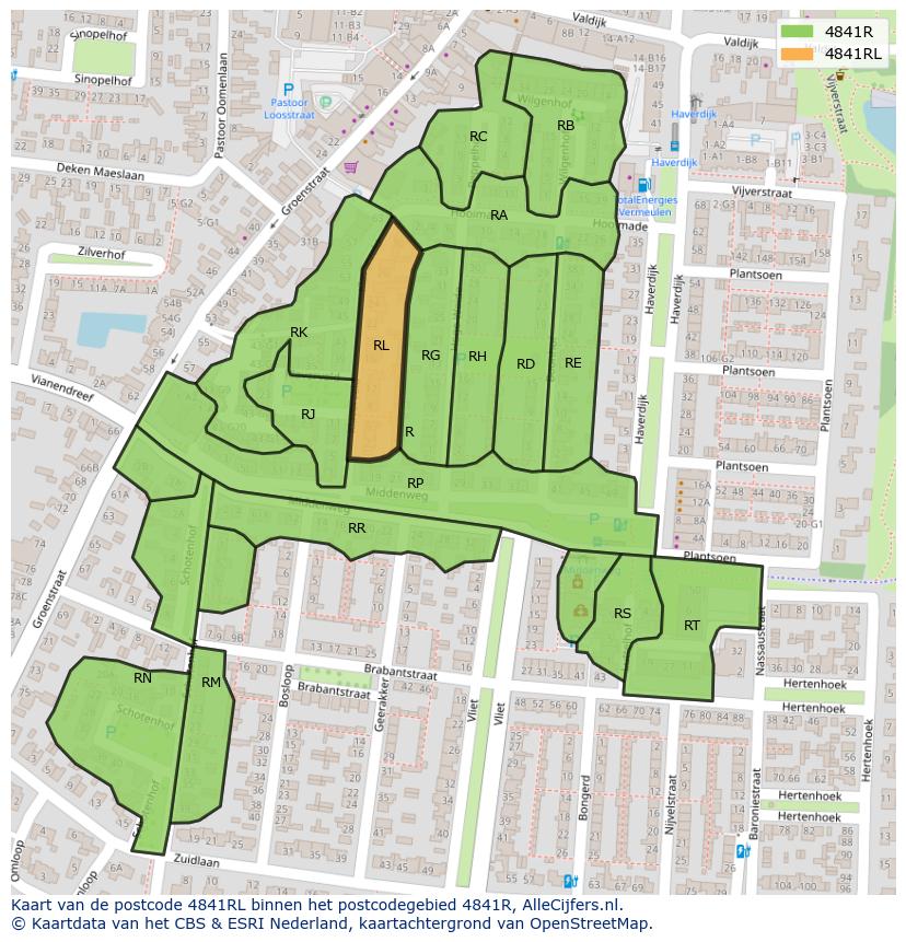 Afbeelding van het postcodegebied 4841 RL op de kaart.