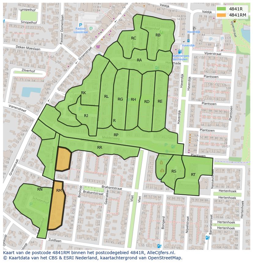 Afbeelding van het postcodegebied 4841 RM op de kaart.