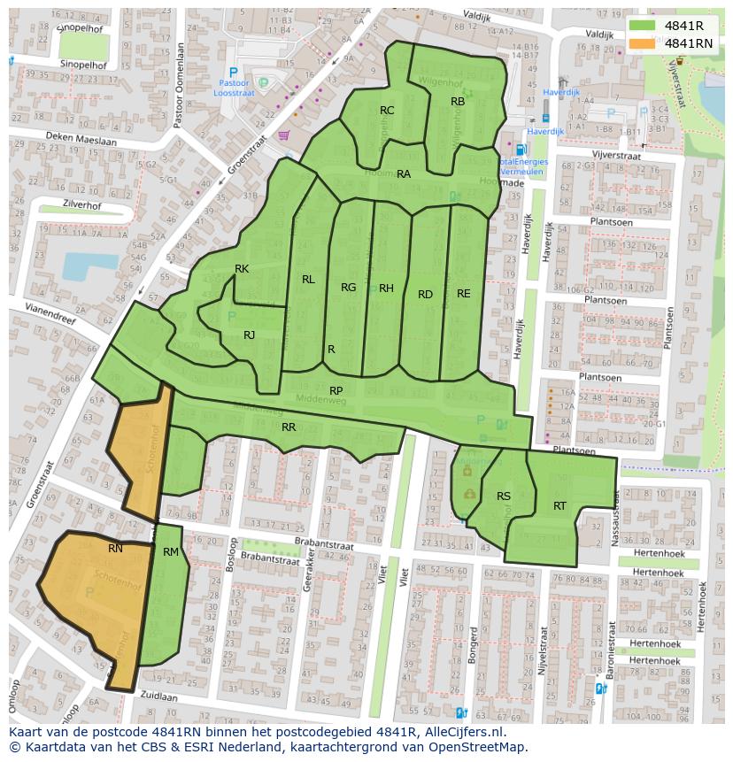 Afbeelding van het postcodegebied 4841 RN op de kaart.