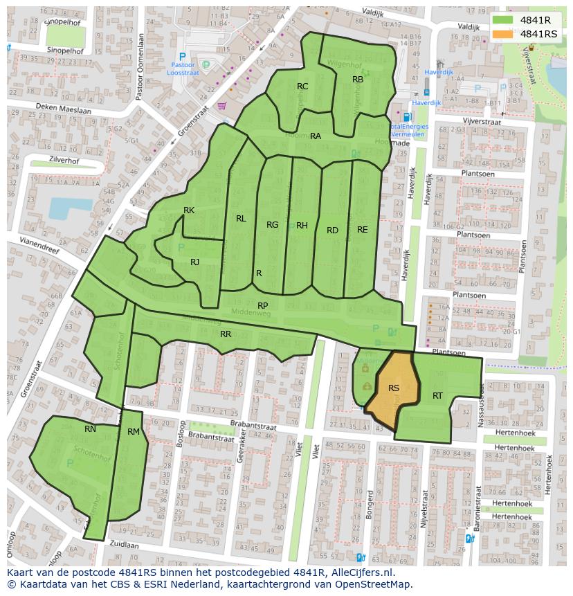 Afbeelding van het postcodegebied 4841 RS op de kaart.