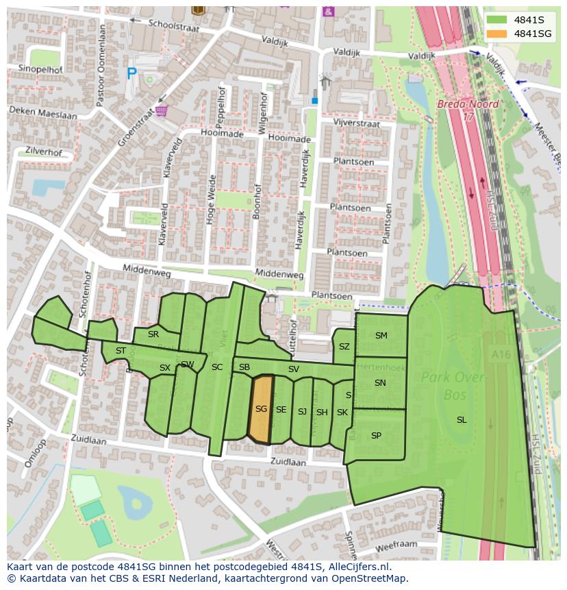 Afbeelding van het postcodegebied 4841 SG op de kaart.