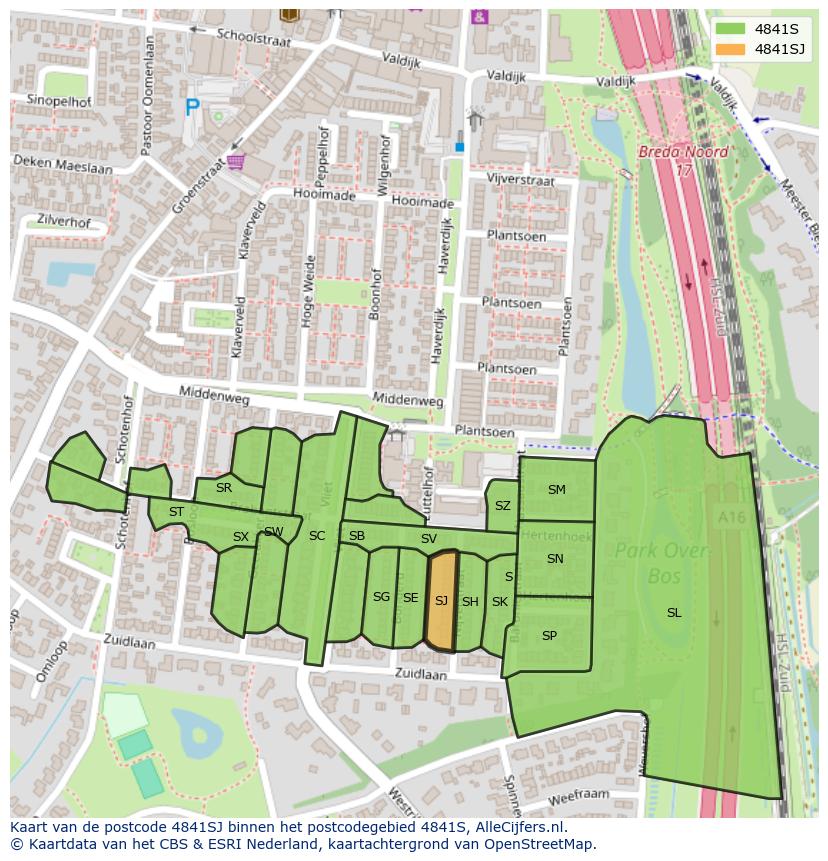 Afbeelding van het postcodegebied 4841 SJ op de kaart.