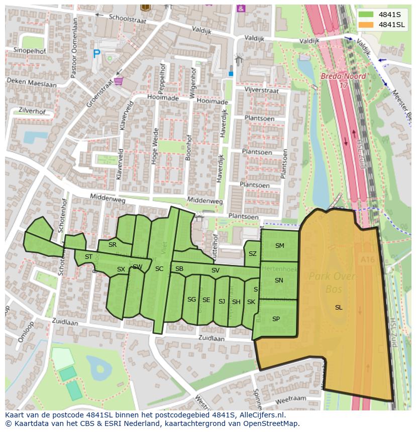 Afbeelding van het postcodegebied 4841 SL op de kaart.
